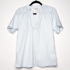 Tucker NYC The Short Sleeve Polo Blouse Sailor Stripe in Light Weight Cotton Top